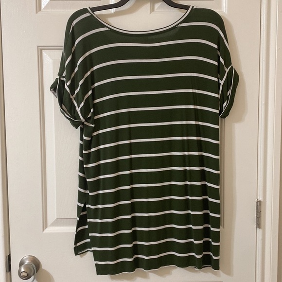 Green & white horizontal striped v neck tunic with rolled short sleeves - Picture 5 of 5